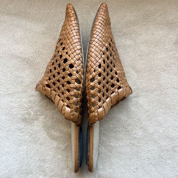 Paige Alana Brown Ochre Woven Leather Flat Mule Casual Shoes Pointed Toe Size 10 - Picture 5 of 15